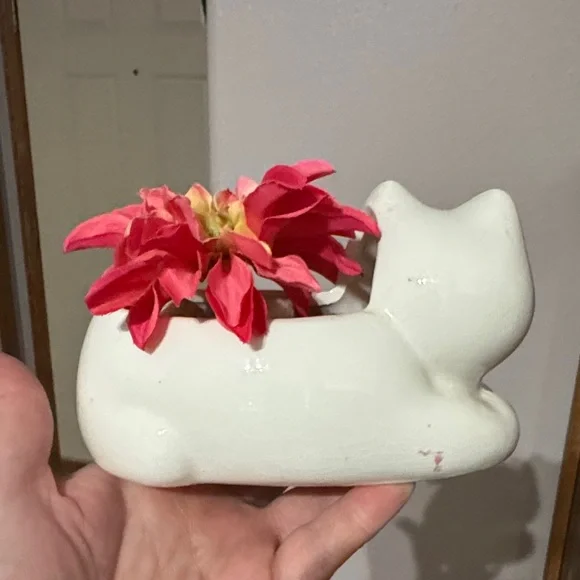 Ceramic Cat Planter with Pink Accents - Picture 2 of 5